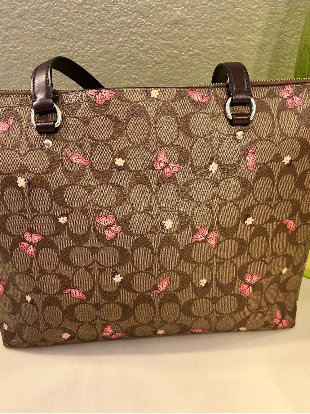 Coach Signature Print Tote with Butterfly Accents AND Coordinating Wallet! - Picture 5 of 16